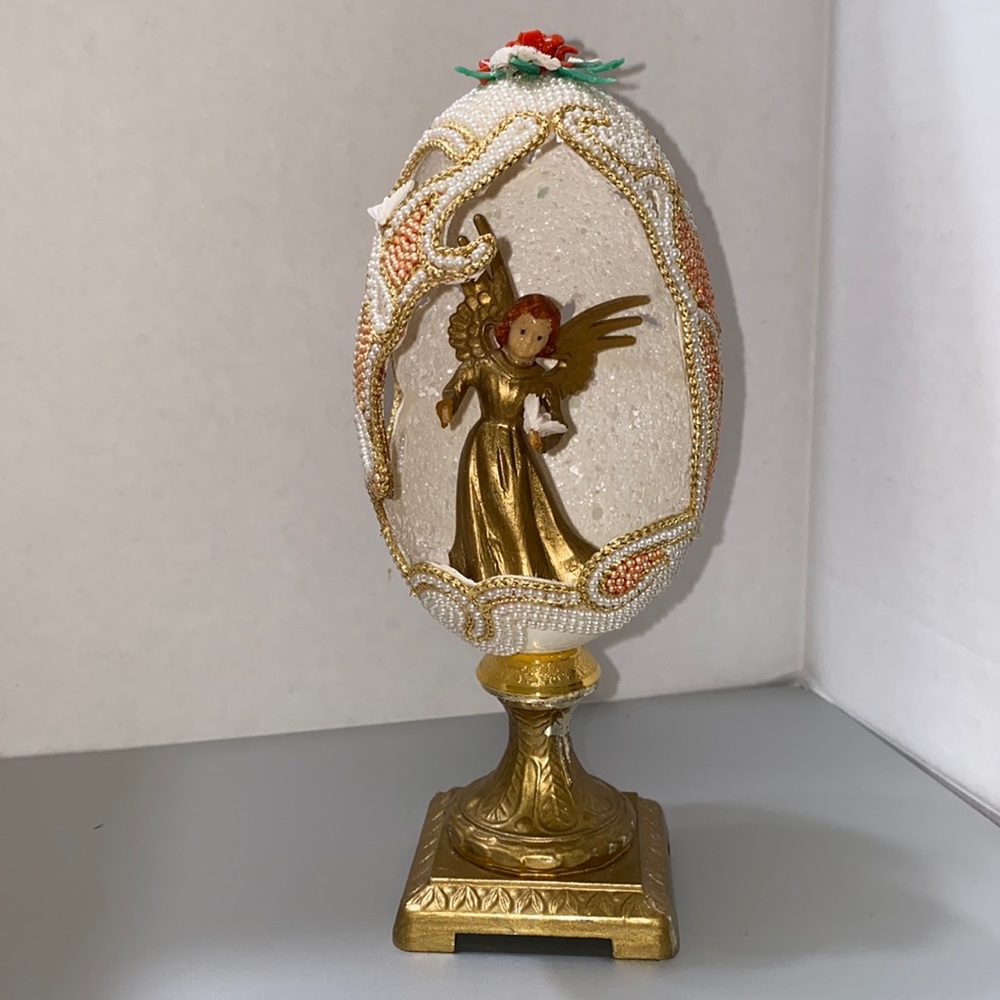 Real Goose Egg Carved Handmade, Angel with dove